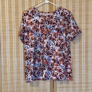 Croft & Barrow Womens XL Top Pink Floral Design Short Sleeve Lagenlook Fairycore